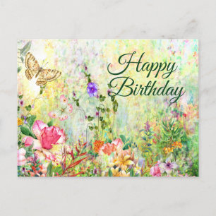 Carte Postale Joyeux Anniversaire Beaux Fleurs de Jardin à l'Aqu
