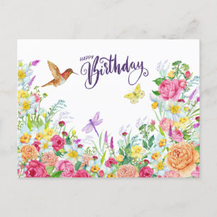 Carte Postale Joyeux Anniversaire Beaux Fleurs de Jardin Aquarel