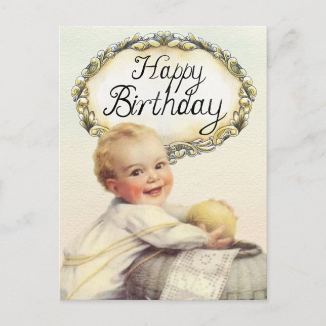 Carte Postale Joyeux anniversaire bébé art vintage (Devant)