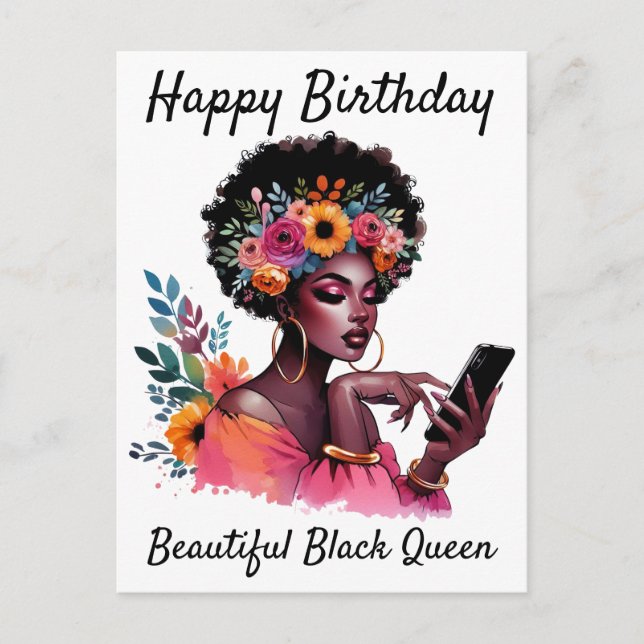 Carte Postale Joyeux Anniversaire Belle Reine Noire Melanin Sist (Devant)