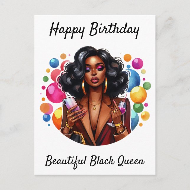 Carte Postale Joyeux Anniversaire Belle Reine Noire Mélanine Sœu (Devant)