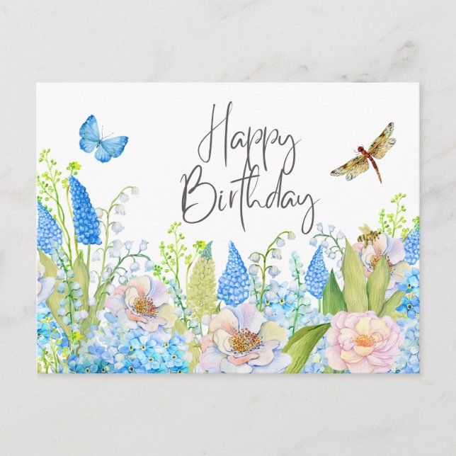 Carte Postale Joyeux Anniversaire Belles Fleurs Aquarelles Sauva (Devant)