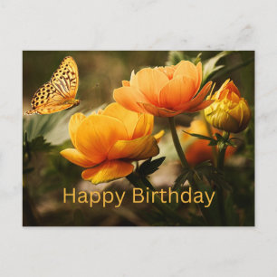 Carte Postale Joyeux Anniversaire Belles Fleurs Jaunes, Papillon