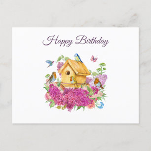 Carte Postale Joyeux Anniversaire Birdhouse Lilac Fleurs