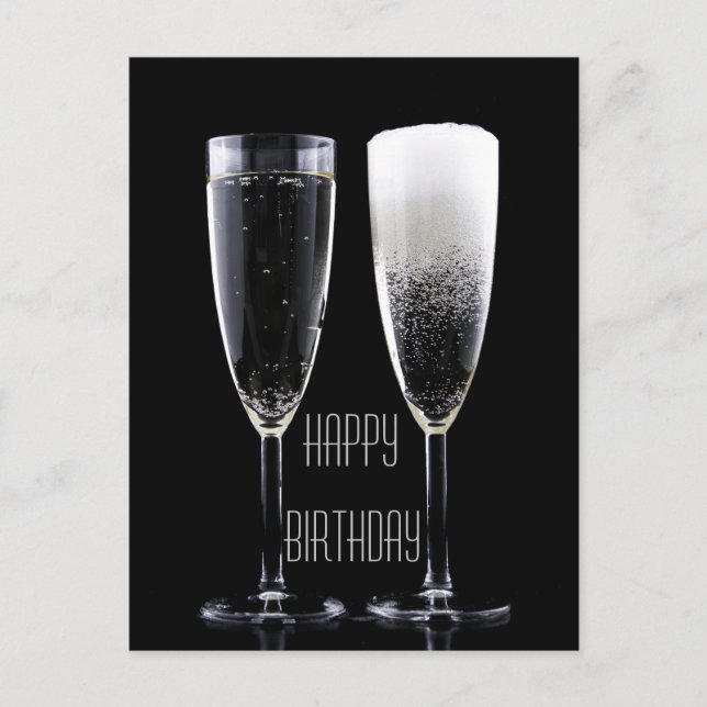 Carte Postale Joyeux Anniversaire Black White Champagne Flute Lu (Devant)