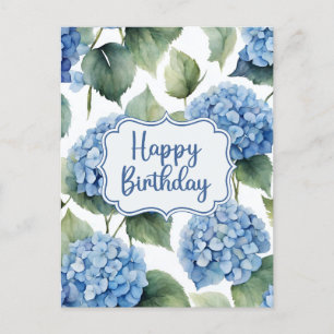 Carte Postale Joyeux anniversaire bleu Hydrangea Fleurs aquarell