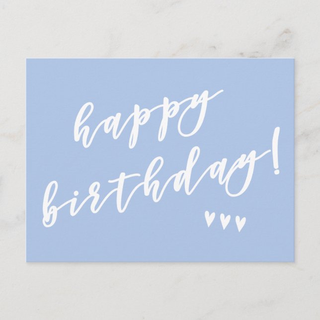 Carte Postale Joyeux Anniversaire! Blue Brush Script (Devant)