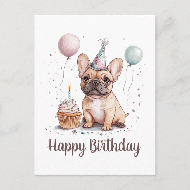 Carte Postale Joyeux Anniversaire Bouledogue Français (Devant)