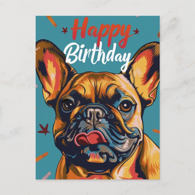 Carte Postale Joyeux Anniversaire Bouledogue Français (Devant)