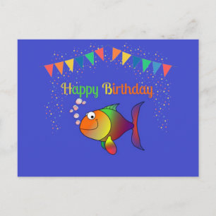 Carte Postale Joyeux Anniversaire, Bubbles le Poisson design pop