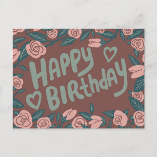 Carte Postale JOYEUX ANNIVERSAIRE Cadre Rose Rose Pâle Personnal