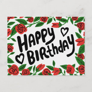 Carte Postale Joyeux Anniversaire Cadre Rose Rouge Joli Personna