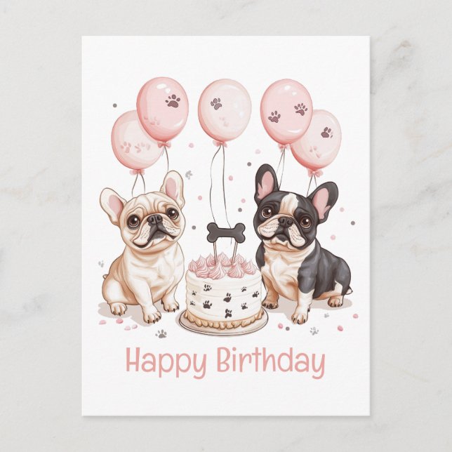 Carte Postale Joyeux Anniversaire Cake d'anniversaire Bouledogue (Devant)