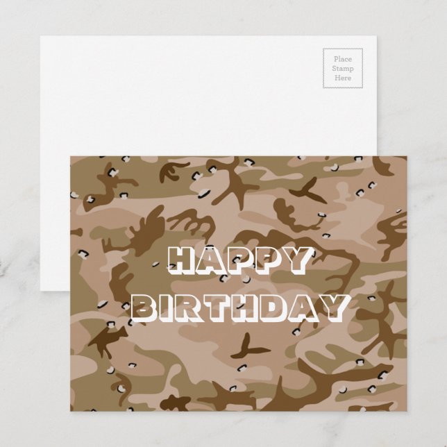 Carte Postale Joyeux Anniversaire Camouflage Désert Marron Abstr (Devant / Derrière)