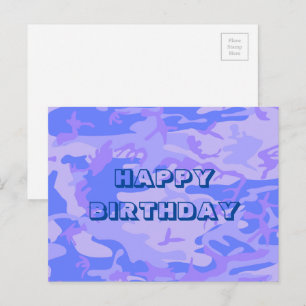 Carte Postale Joyeux Anniversaire Camouflage Pastel Bleu Abstrai