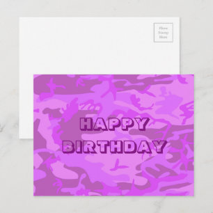 Carte Postale Joyeux Anniversaire Camouflage Violet Clair Abstra