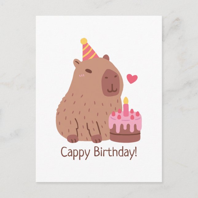 Carte Postale Joyeux Anniversaire Cappy Capybara Et Gâteau (Devant)