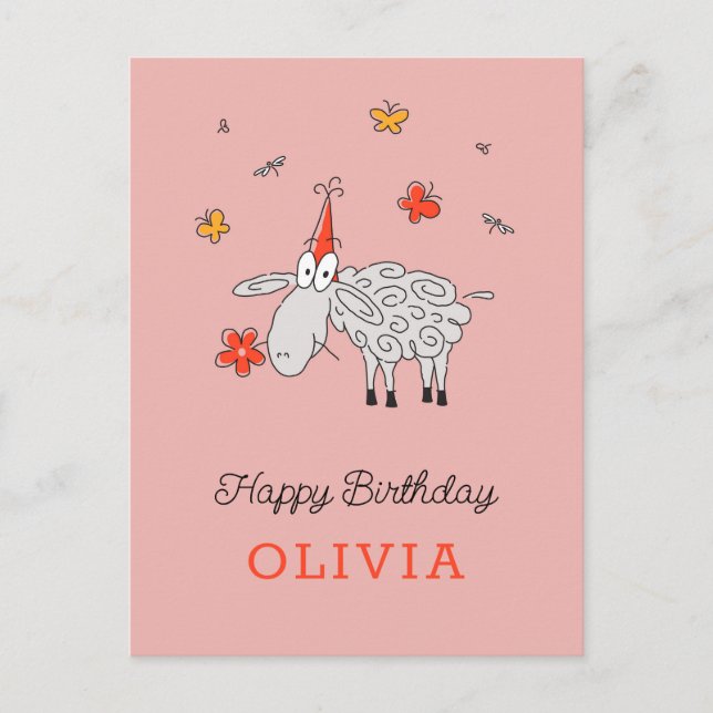 Carte Postale Joyeux Anniversaire Casquette mignon Cartoon Lambk (Devant)