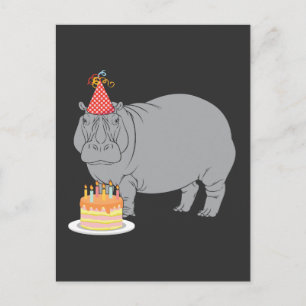 Carte Postale Joyeux Anniversaire Chapeau de Fête de Zoo d'Hippo