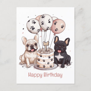 Carte Postale Joyeux Anniversaire Chapeaux de Fête Bouledogues F
