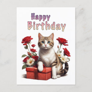 Carte Postale joyeux anniversaire chat
