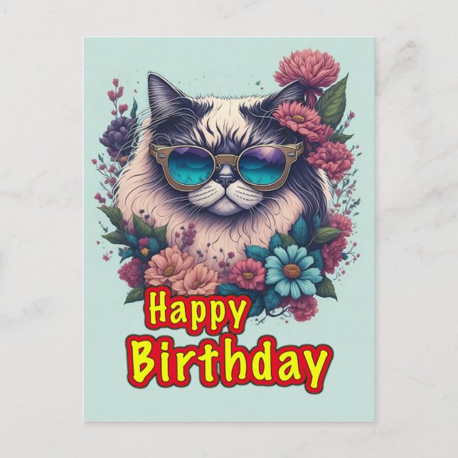 Carte Postale Joyeux Anniversaire Chat (Devant)