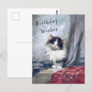 Carte Postale Joyeux Anniversaire Chat Huile Peinture Red Grey
