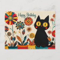 Joyeux Anniversaire Chat Noir avec Fleurs