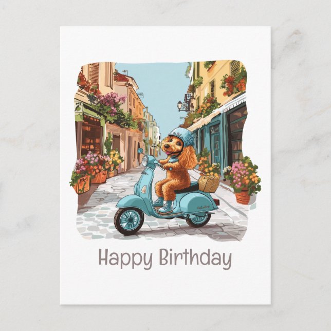 Carte Postale Joyeux Anniversaire Chien Caniche Standard à Trott (Devant)