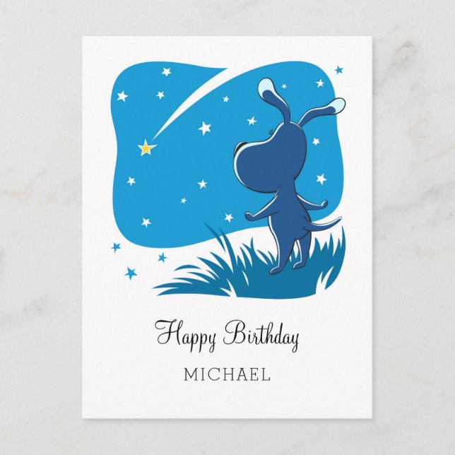Carte Postale Joyeux Anniversaire Chien Chiot Puppy Shooting Sta (Devant)