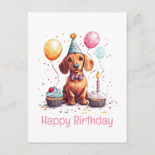 Carte Postale Joyeux Anniversaire Chien Dachshund 