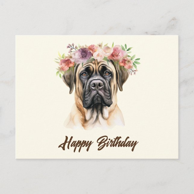 Carte Postale Joyeux Anniversaire Chien Mastiff Anglais avec des (Devant)