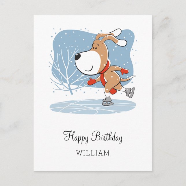 Carte Postale Joyeux anniversaire chien mignon chiot patinage am (Devant)