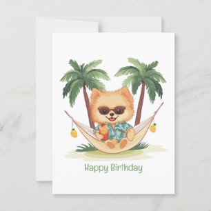 Carte Postale Joyeux Anniversaire Chien Poméranien Dans Un Hamac