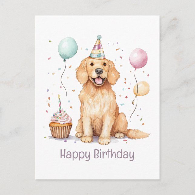 Carte Postale Joyeux Anniversaire Chien Retriever Doré (Devant)