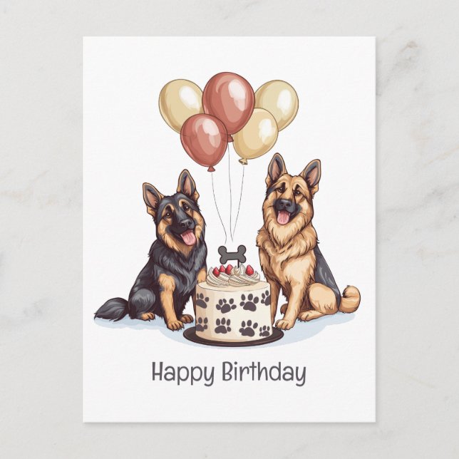 Carte Postale Joyeux Anniversaire Chiens berger allemands Gâteau (Devant)