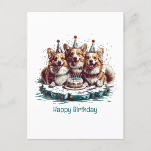 Carte Postale Joyeux Anniversaire Chiens Corgis Gallois de Pembr