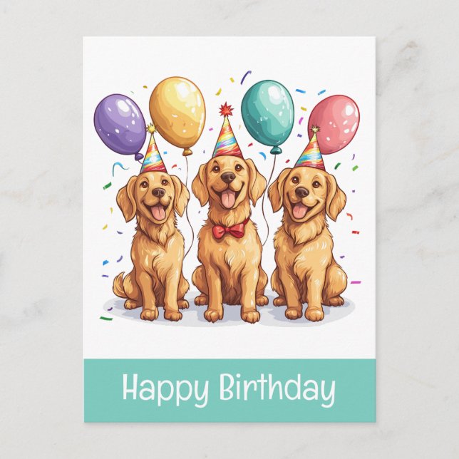 Carte Postale Joyeux Anniversaire Chiens Retriever doré (Devant)