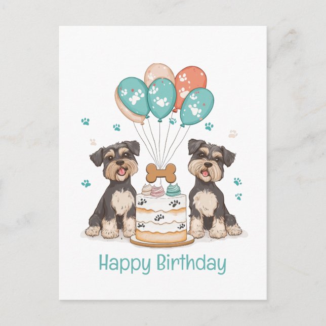 Carte Postale Joyeux Anniversaire Chiens Schnauzer (Devant)