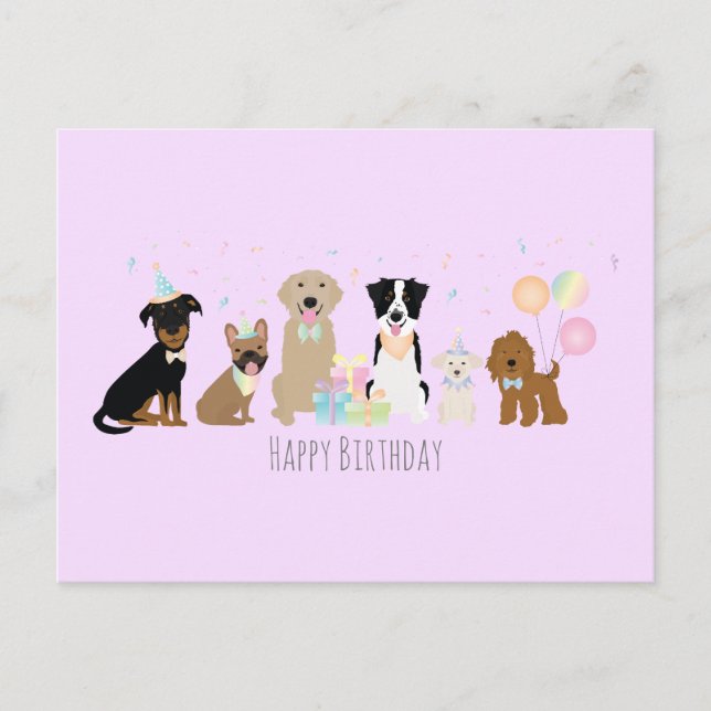 Carte Postale Joyeux Anniversaire Chiens Violet (Devant)