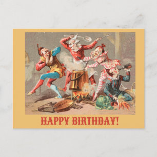 Carte Postale Joyeux Anniversaire Clowns Colorés Vintage