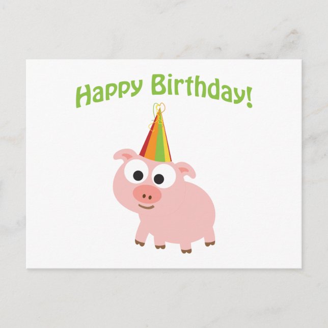 Carte Postale Joyeux anniversaire ! Cochon mignon (Devant)