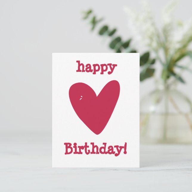 Carte Postale Joyeux anniversaire ! Coeur rose framboise (Debout devant)
