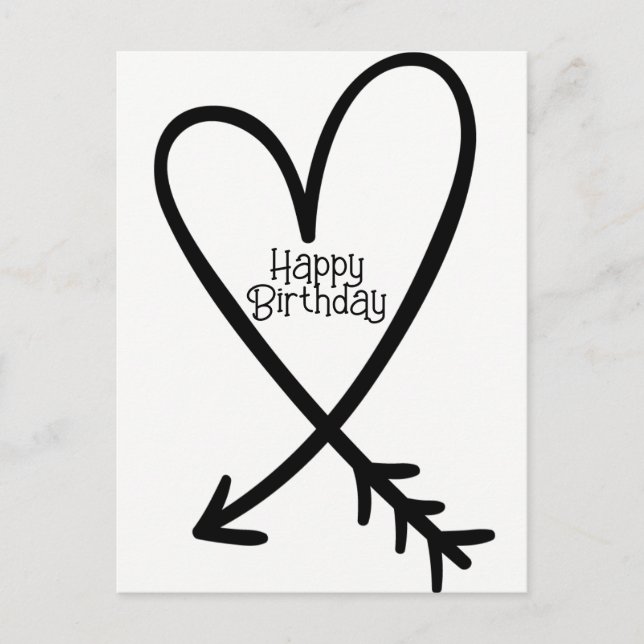 Carte Postale Joyeux Anniversaire Cœur Simple Flèche Texte Noir (Devant)