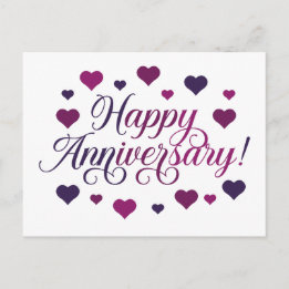 Carte Postale Joyeux Anniversaire Cœurs Violets Romantique Éléga