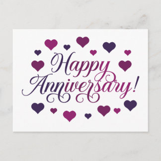 Carte Postale Joyeux Anniversaire Cœurs Violets Romantique Éléga