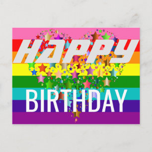 Carte Postale Joyeux anniversaire coloré coeur LGBT drapeau arc-
