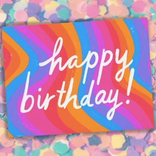 Carte Postale JOYEUX ANNIVERSAIRE Colorful Cool & Fun Stripes