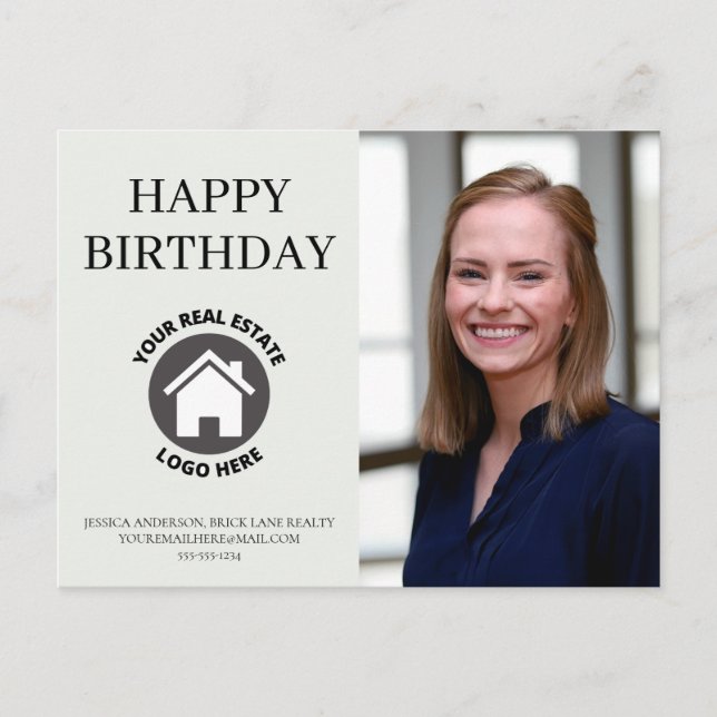 Carte Postale Joyeux Anniversaire Coordonnées Photo Immobilier   (Devant)