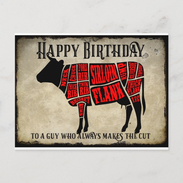 Carte Postale Joyeux Anniversaire Coupes de Viande Design de Vac (Devant)